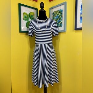 NWT Acevog Blue & White Striped Skater- Style Dress Size Medium